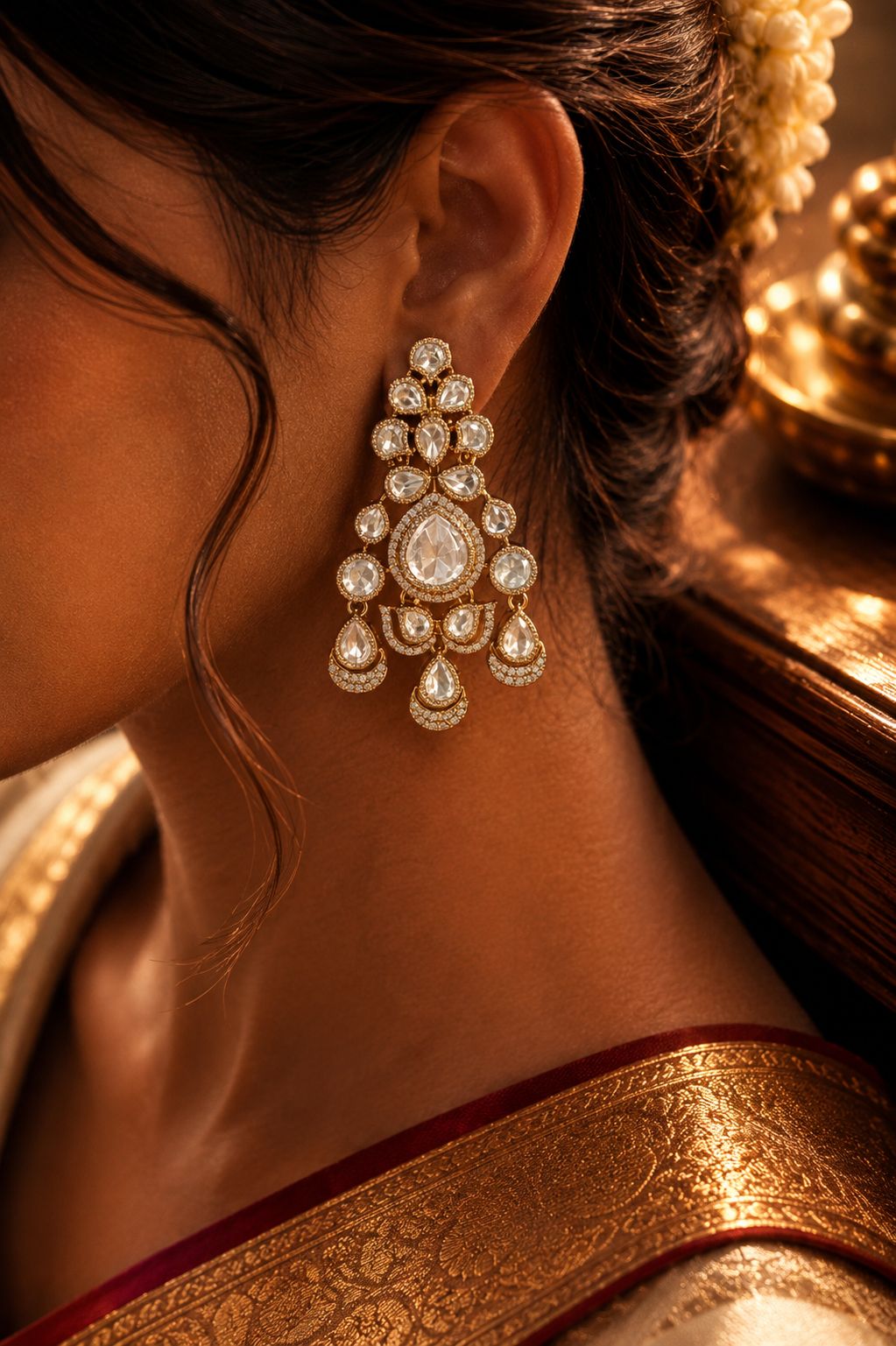 Festive Exclusive Victorian Finish Classic Moissanite Polki Meernaka Earrings