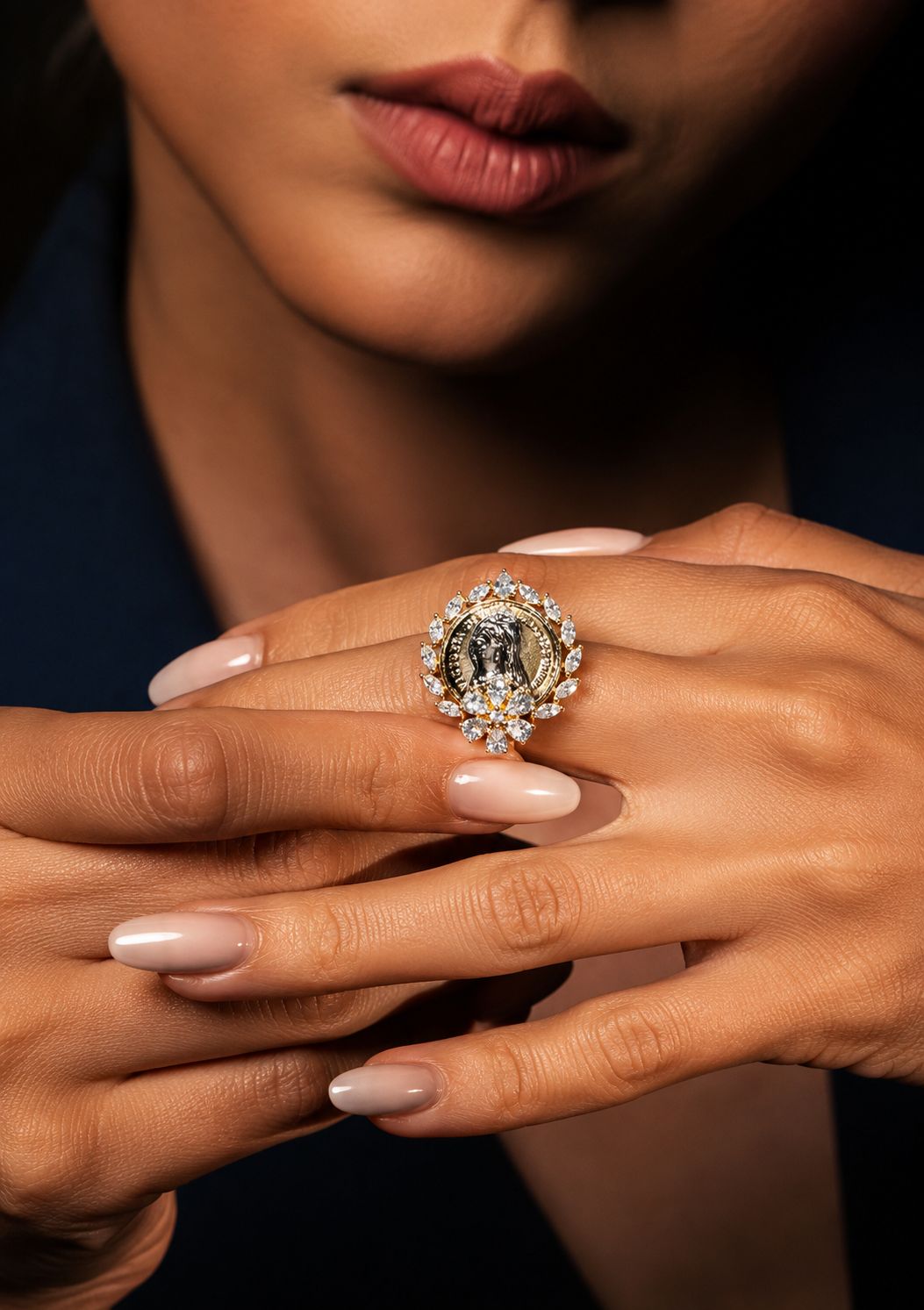 Gold Finish Ginni Gold Coin Adjustable Ring ( Fits All Sizes )