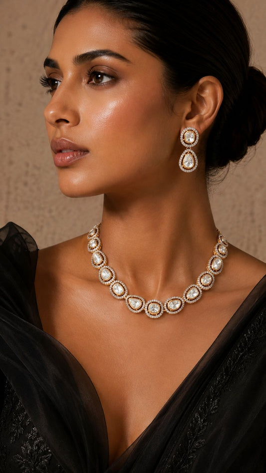 Classic Polki Heerabagh Necklace Set with Earrings