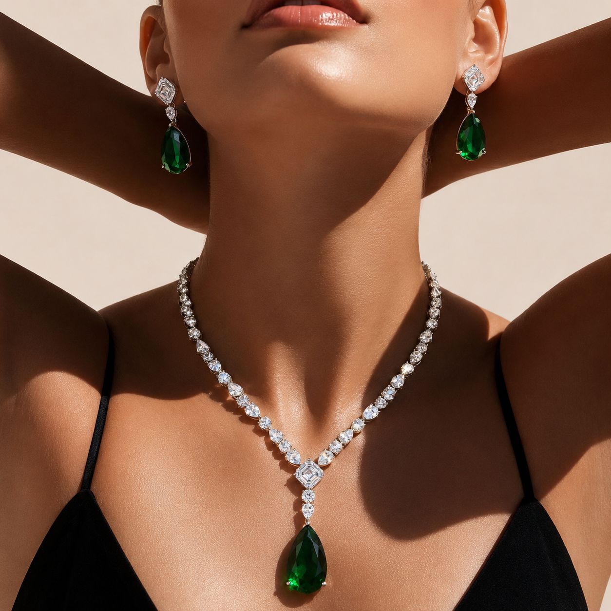 Amelia Diamond And Coloured Drop Long Necklace Set
