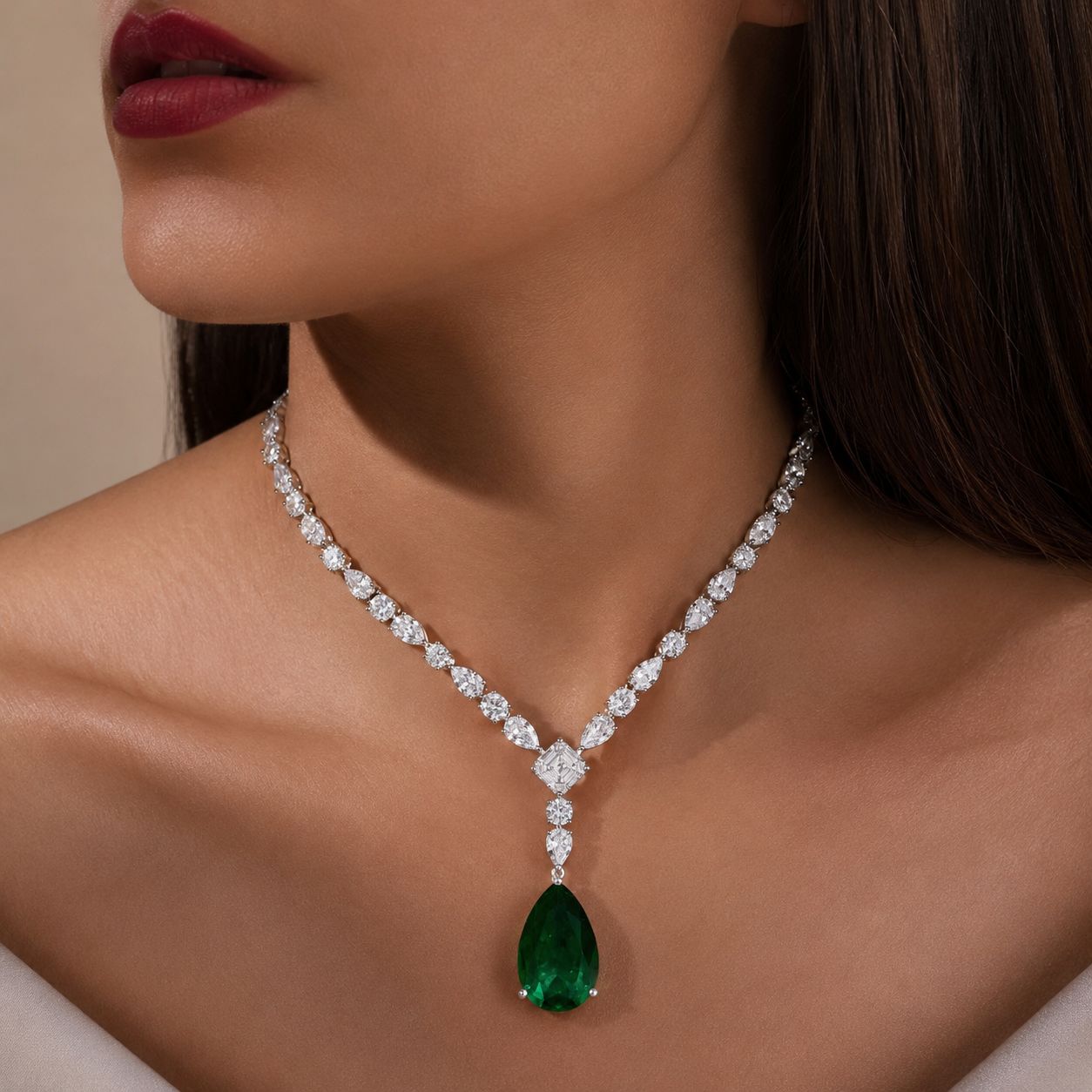 Amelia Diamond And Coloured Drop Long Necklace Set