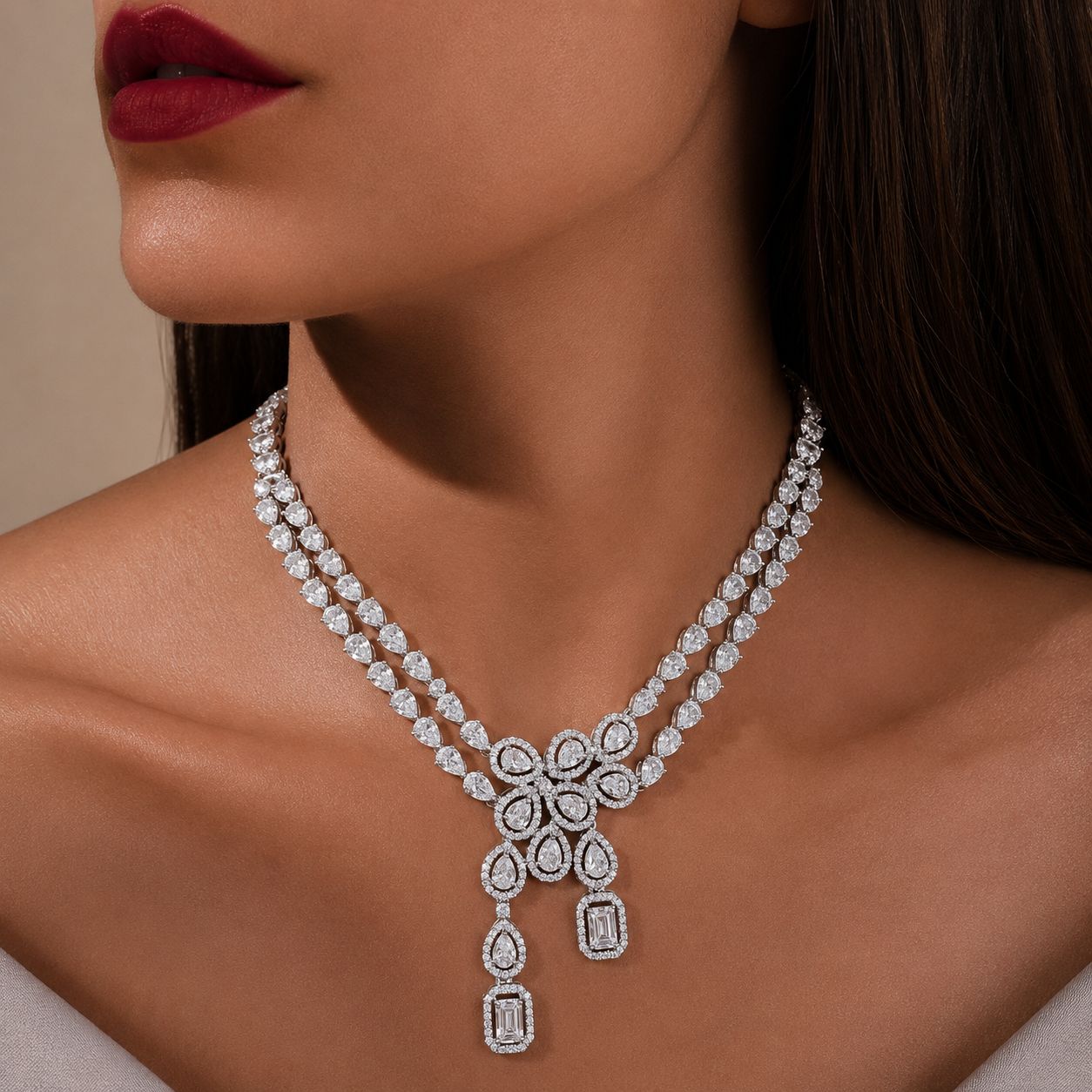 Samara Premium Dual Solitaire Statement Necklace Set