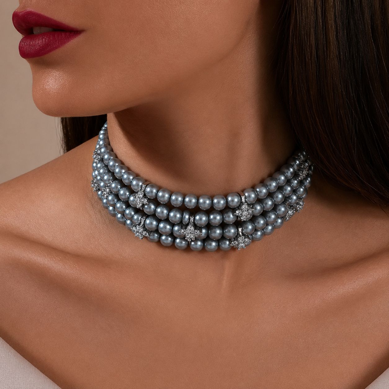 Grey Natural Fresh Water Pearl Choker Necklace for Women