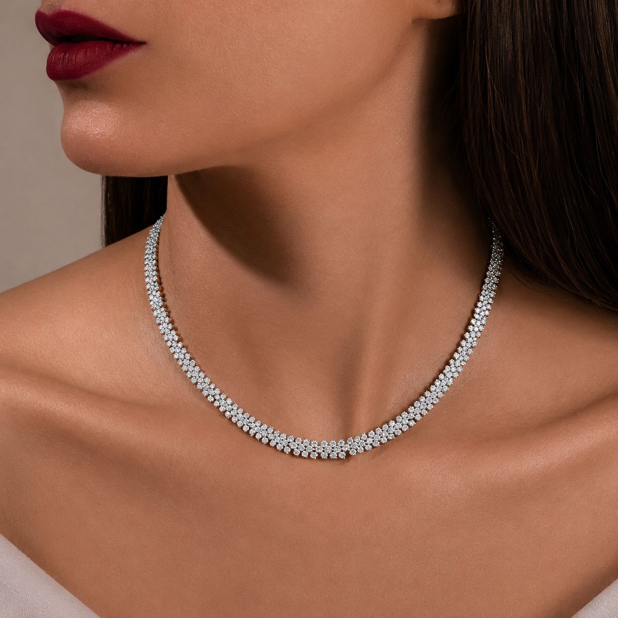 Three Line Mini Classic Solitaire Nyssa Necklace Set with Earrings