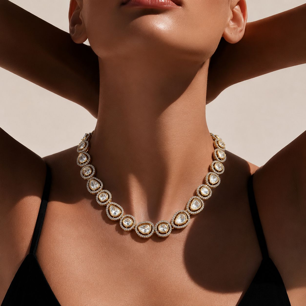 Classic Polki Heerabagh Necklace Set with Earrings