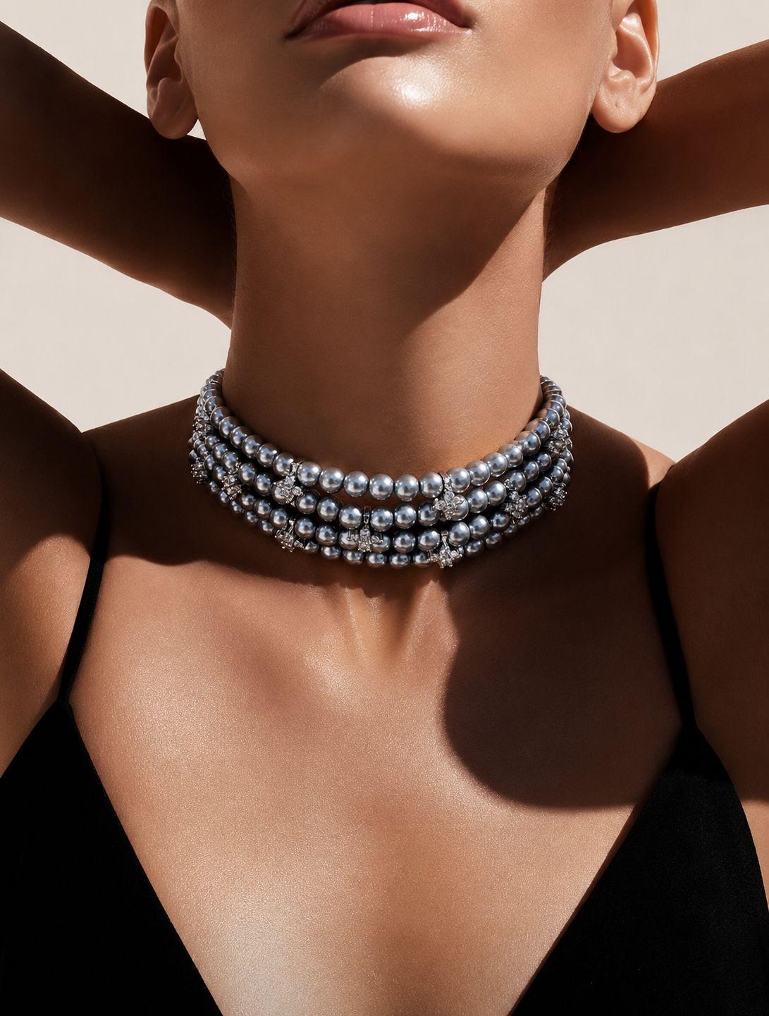 Grey Natural Fresh Water Pearl Choker Necklace for Women