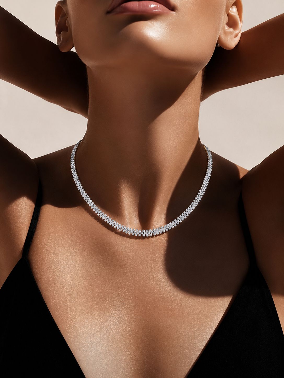 Three Line Mini Classic Solitaire Nyssa Necklace Set with Earrings
