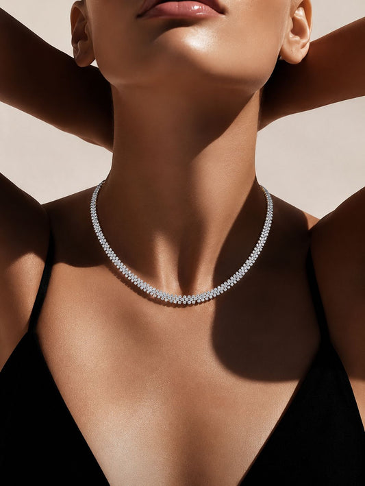 Three Line Mini Classic Solitaire Nyssa Necklace Set with Earrings