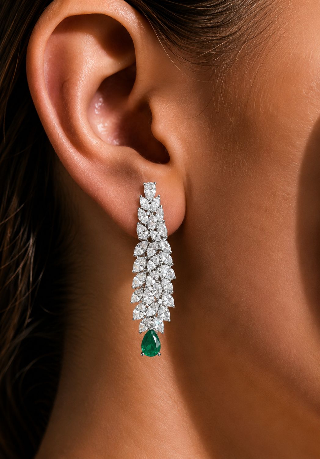 5 Line Multi Solitaire Premium Green Emerald Drop Choker Necklace Set