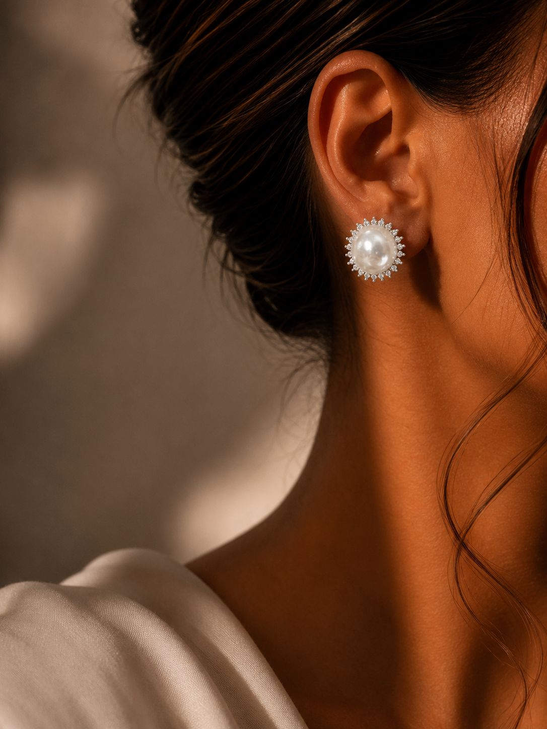 Danita Fresh Water Pearl Studs with American Diamonds
