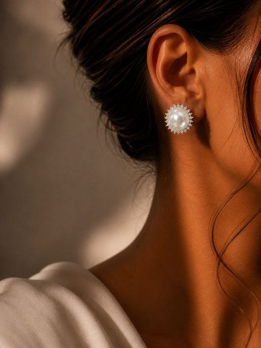 Danita Fresh Water Pearl Studs with American Diamonds