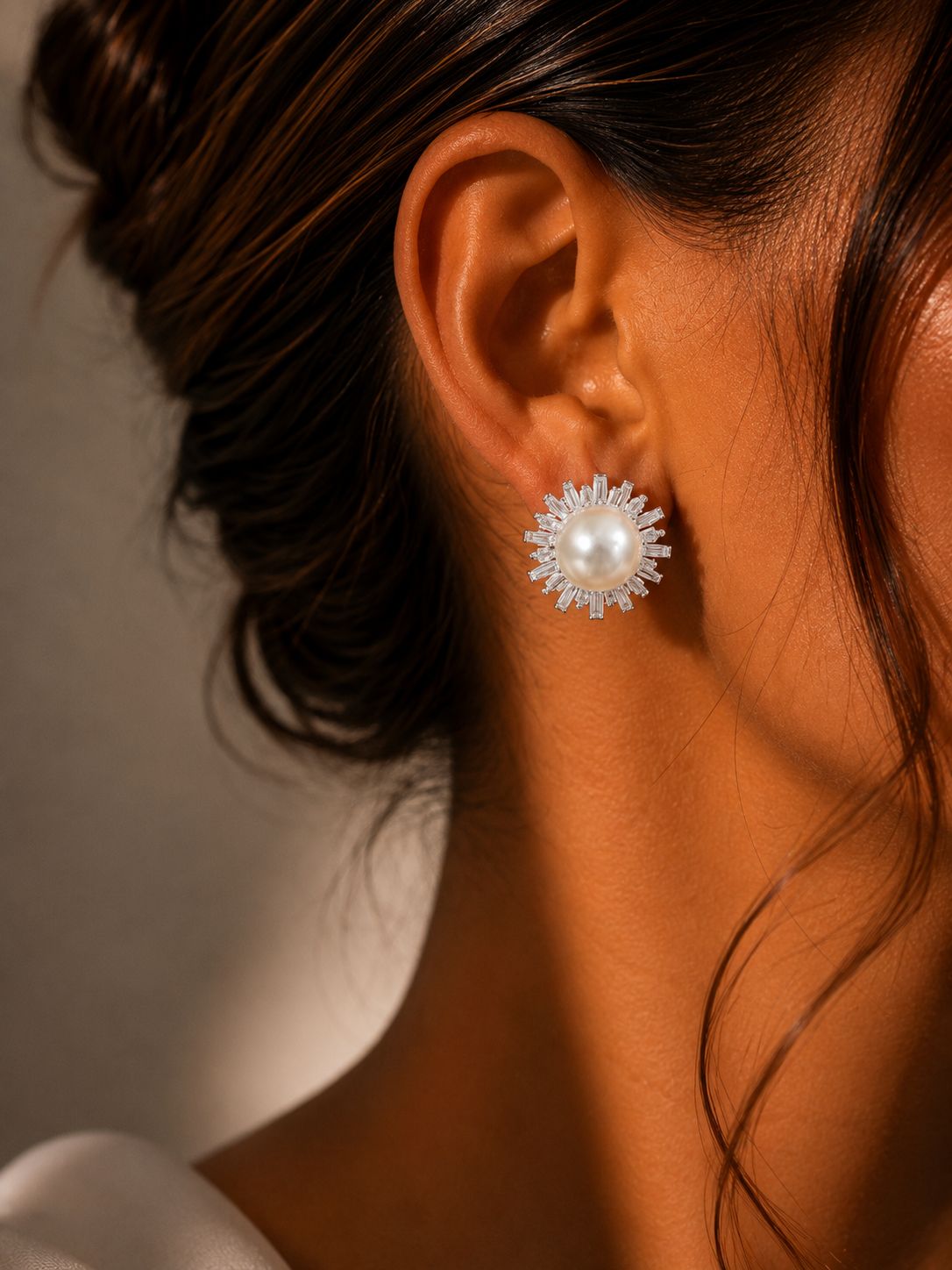 Starry Lisa Fresh Water Pearl Studs with American Diamonds