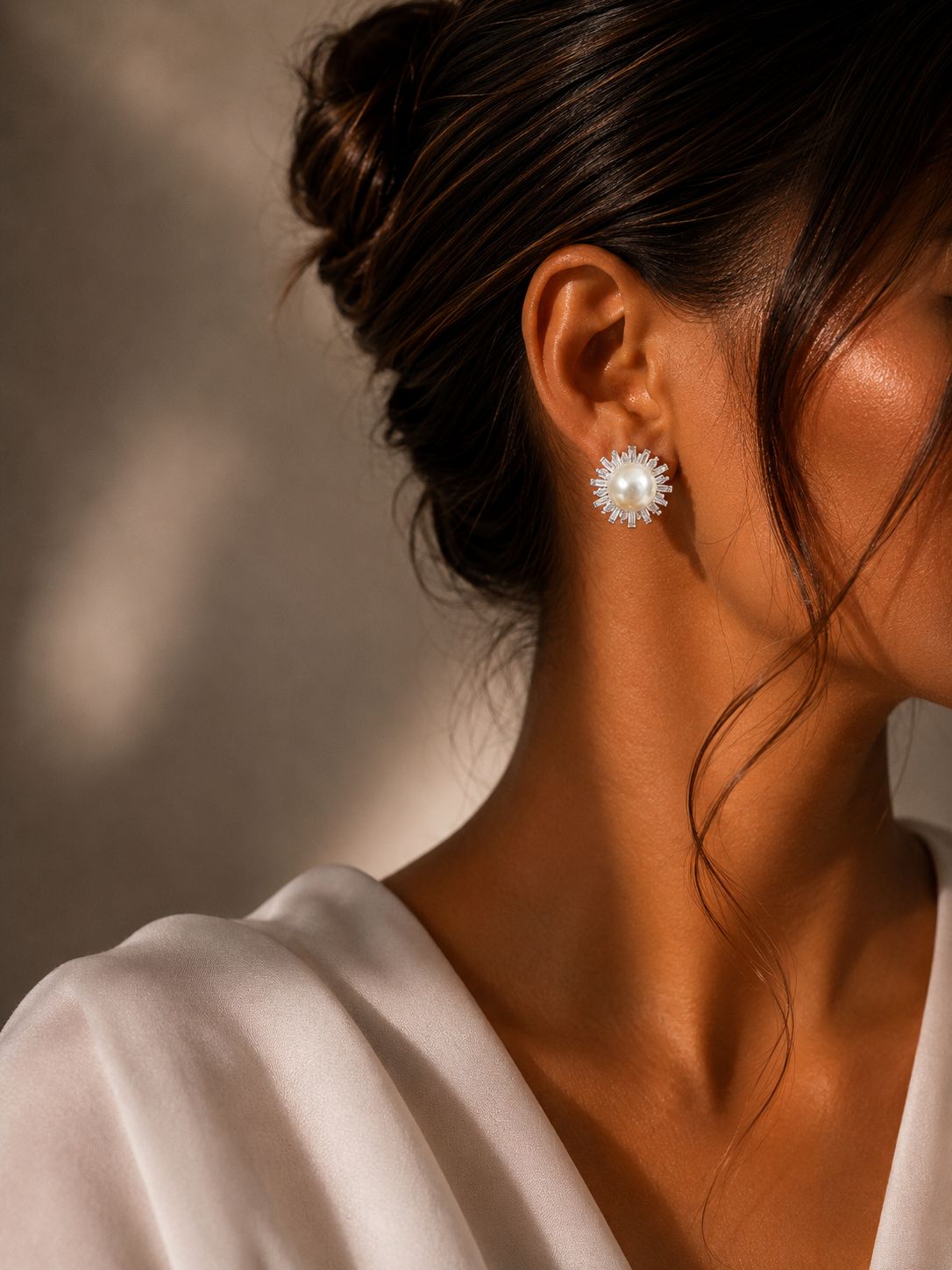 Starry Lisa Fresh Water Pearl Studs with American Diamonds