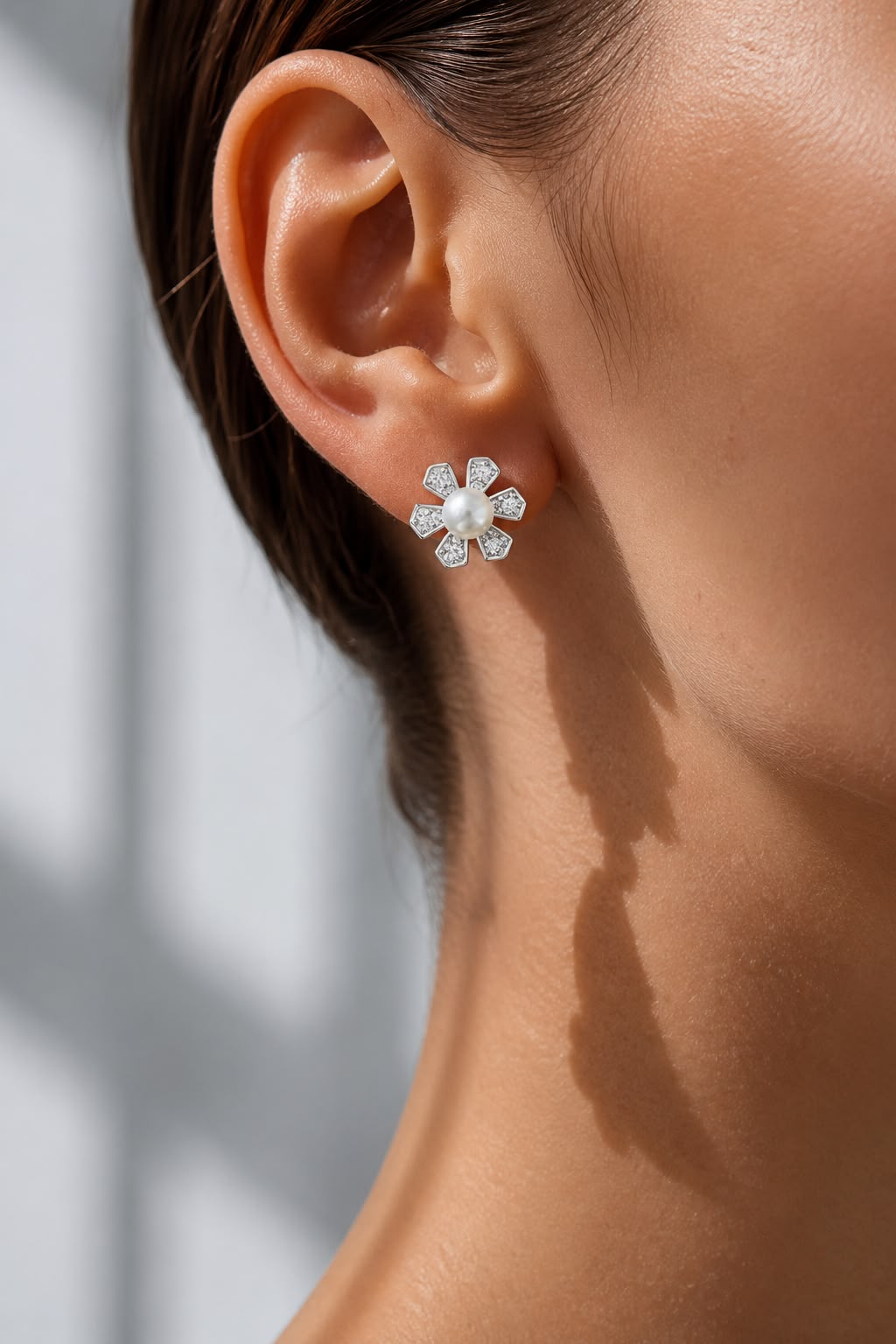 Fresh Water Pearl American Diamond Lily Studs