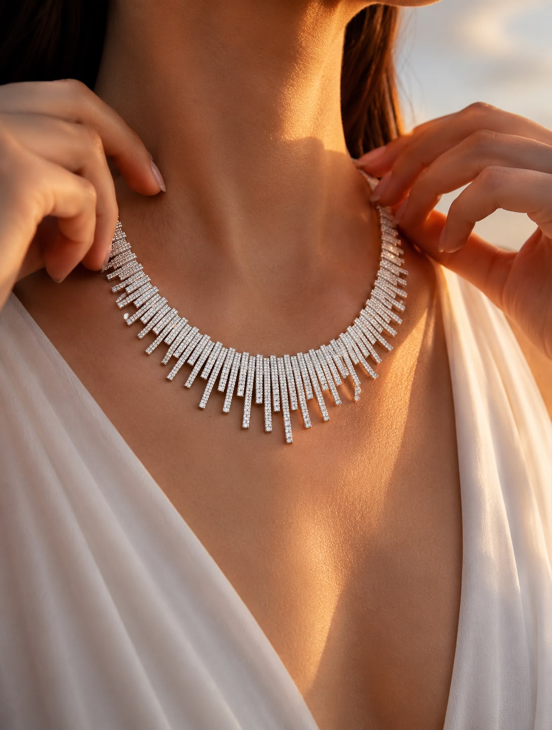 Premium Italian Micro Setting Delna Bridal Necklace Set with Earrings