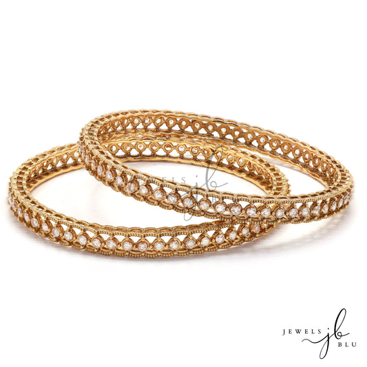 American Diamond Hiranya Gold Finish Bangle Pair