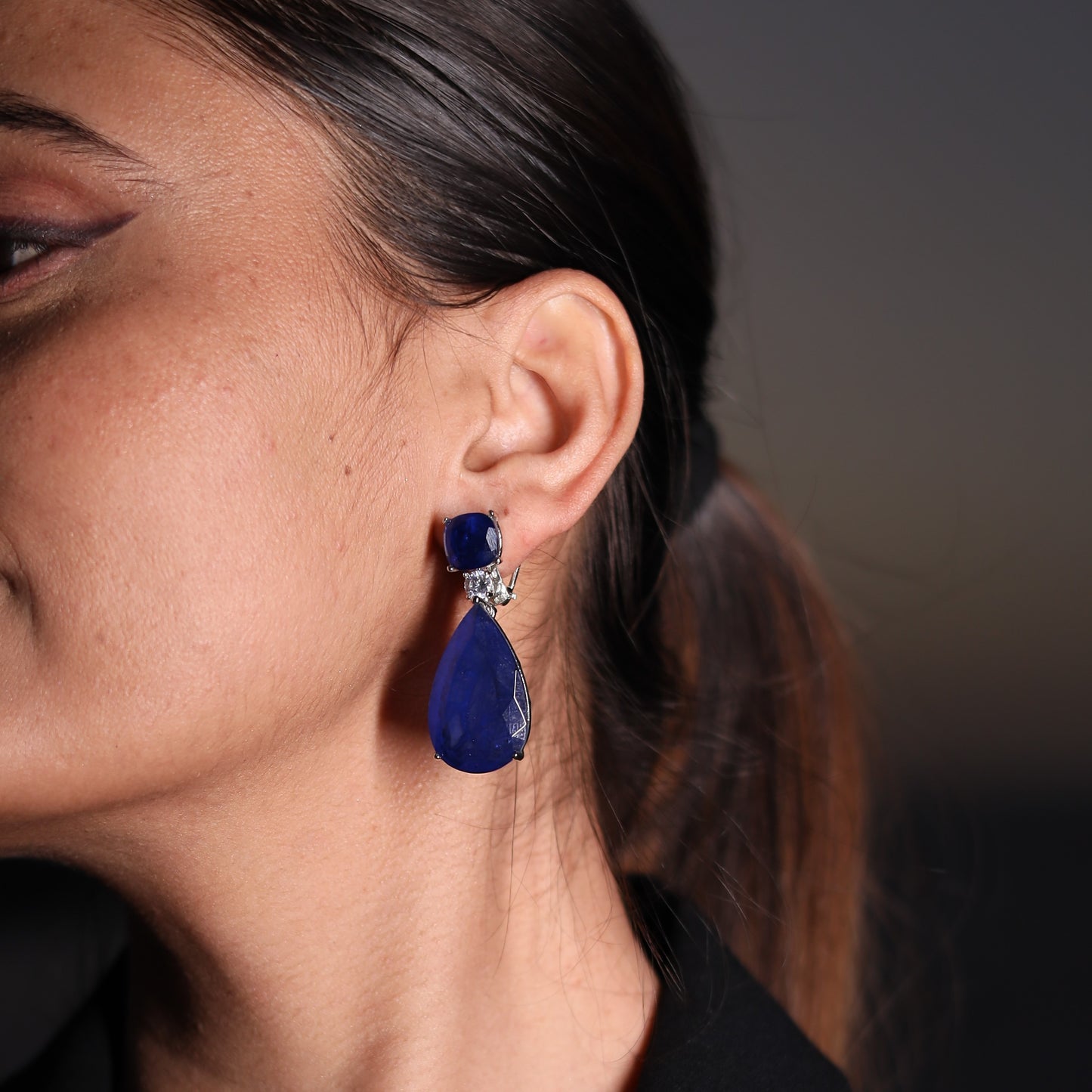 Catherine Blue Sapphire Drop Zirconia Earrings