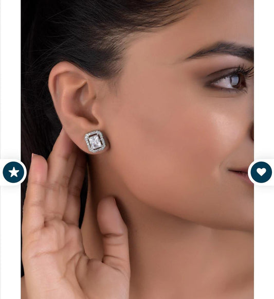Emerald Cut Solitaire Daisy Anti Tarnish Everyday Studs